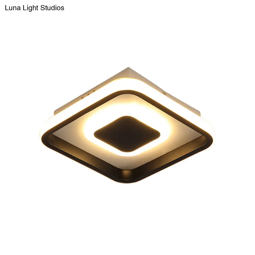 Modern Mini Led Flush Mount Ceiling Lamp With Black Frame In Warm/White/3 - Color Light Options