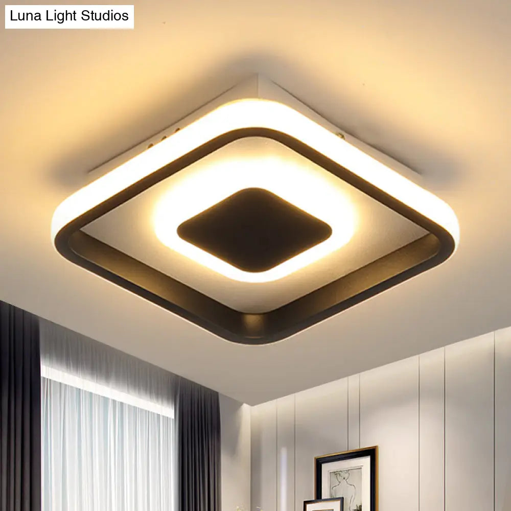 Modern Mini Led Flush Mount Ceiling Lamp With Black Frame In Warm/White/3 - Color Light Options