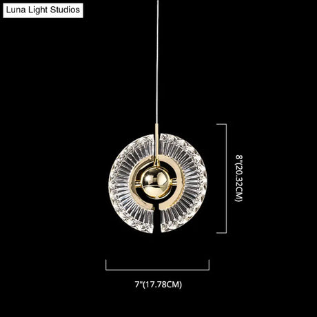 Modern Minimalist Gold Pendant Lamp With Crystal Accent - Small Round Design For Living Room