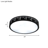 Modern Minimalist Led Drum Ceiling Light With Black Acrylic Shade - Corridor Lighting
