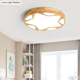 Modern Minimalist Round Natural Wood Star Ceiling Flush Mount Light For Living Room
