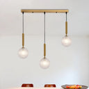 Modern Modo 3-Head Pendant Lamp With Clear Lattice Glass - Dining Room Cluster Light In Brass