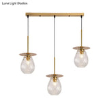Modern Modo 3-Head Pendant Lamp With Clear Lattice Glass - Dining Room Cluster Light In Brass