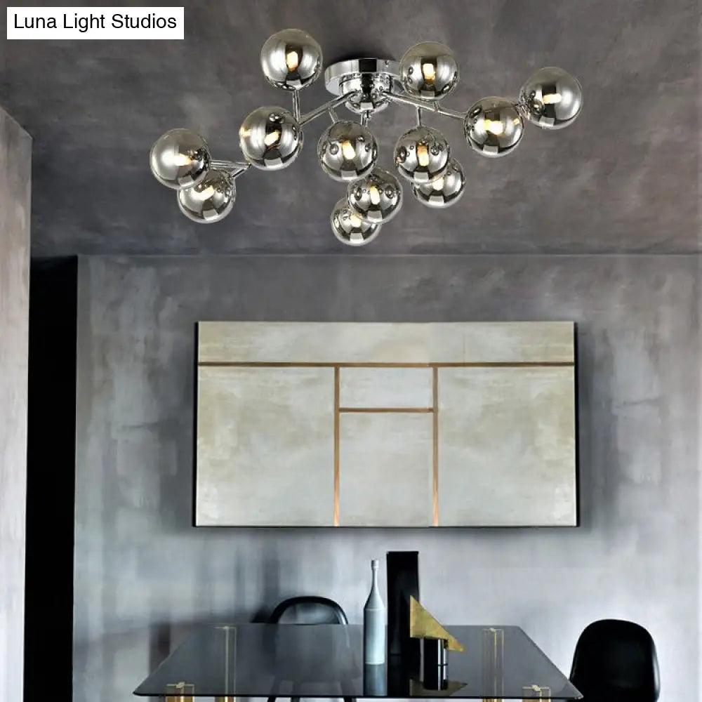 Modern Modo G9 Ceiling Light With Glass And Metal - 12 - Light Semi Flush Mount For Living Room
