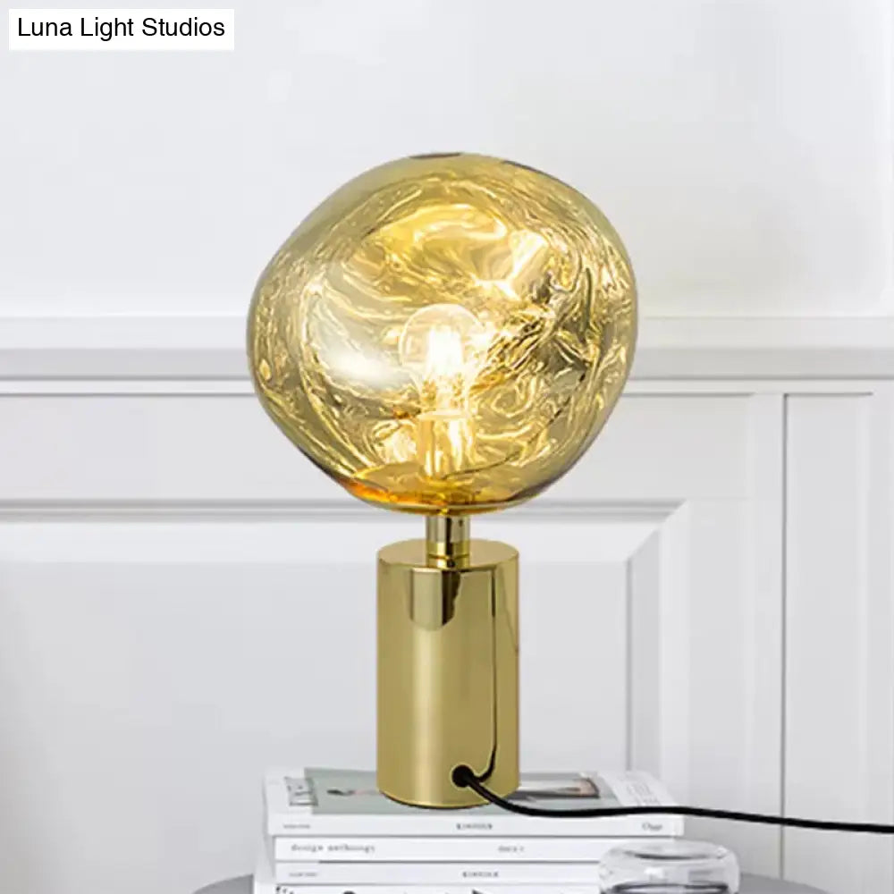 Modern Molten Glass Table Lamp - Hand-Blown Silver/Gold With 1 Head For Living Rooms