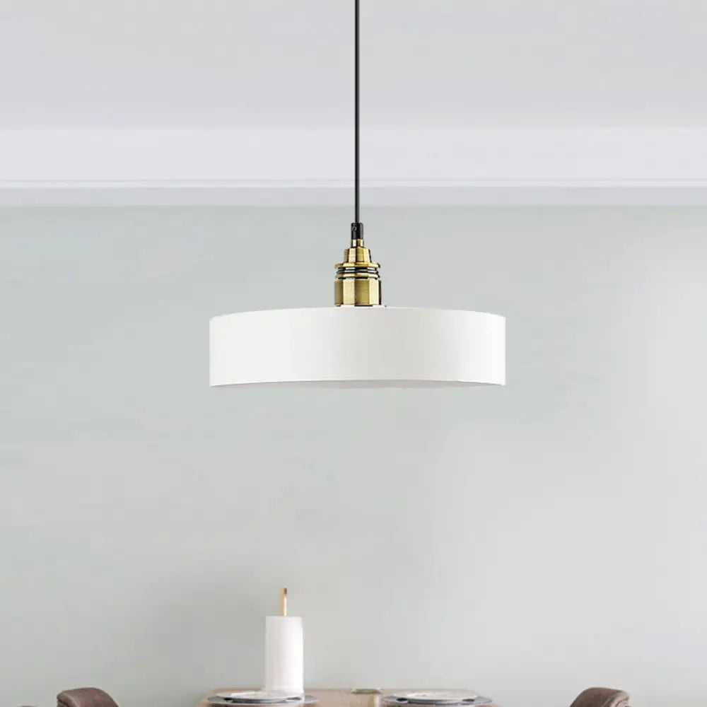 Modern Monochrome Round Shade Hanging Light - Stylish Aluminum Pendant For Study Room White / 12’