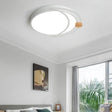 Modern Moon Eclipse Led Bedroom Flush Mount Ceiling Light In Grey/White/Green With Wood Accent White