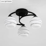 Modern Moon Frame Iron Semi Mount Black Flush Lamp With White Glass Shade - 3/6 Light Option