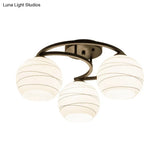 Modern Moon Frame Iron Semi Mount Black Flush Lamp With White Glass Shade - 3/6 Light Option