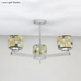 Modern Mosaic Chandelier With Drum Shade - 3 Lights Blue/Yellow Perfect For Bathrooms