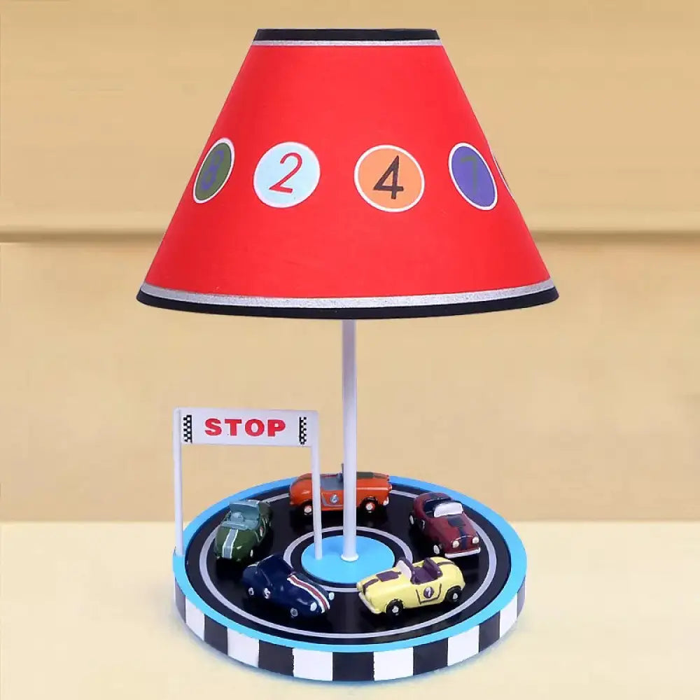 Modern Multi-Colored Desk Lamp With Tapered Shade - Bedroom Table Light Red