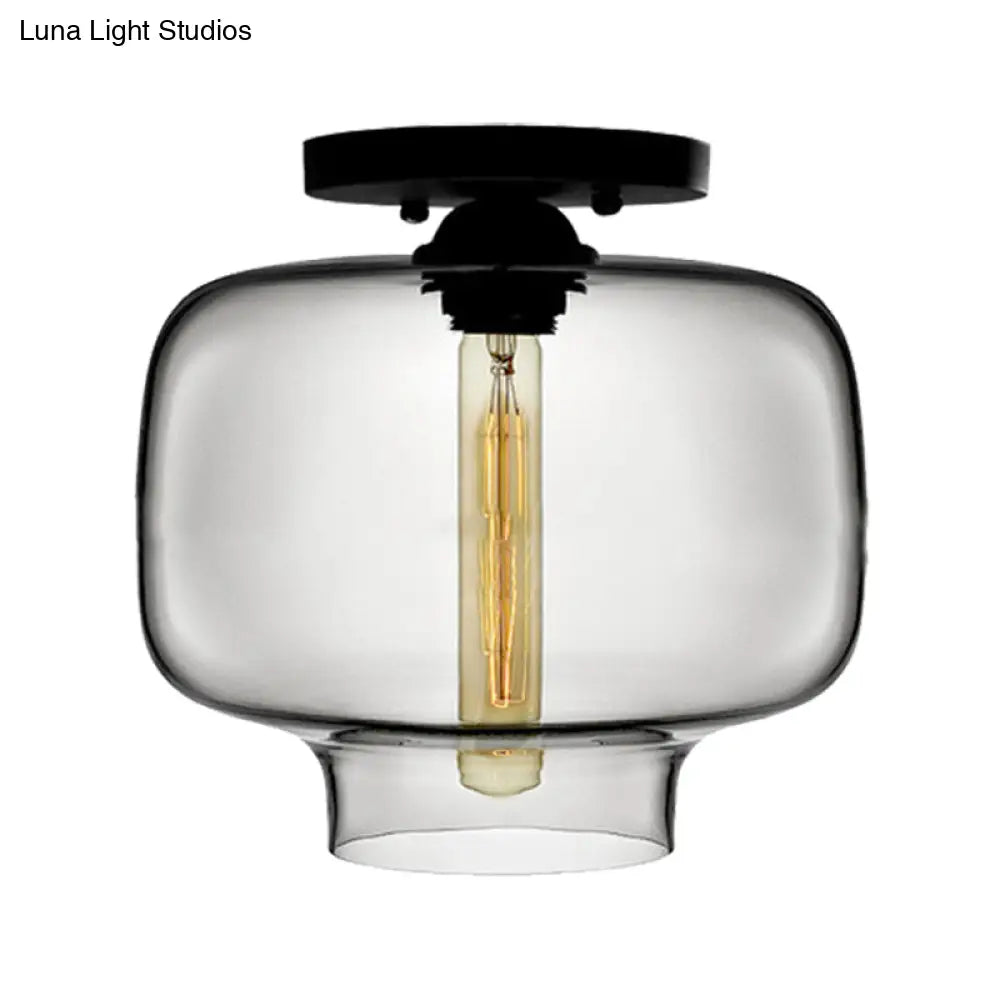 Modern Multi - Colored Lantern Flushmount Light With Glass Shade - Black Finish