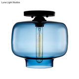 Modern Multi - Colored Lantern Flushmount Light With Glass Shade - Black Finish