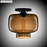 Modern Multi - Colored Lantern Flushmount Light With Glass Shade - Black Finish