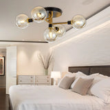 Modern Multi - Head Ceiling Lamp With Glass Metal Sphere Shade For Hotels 5 / Amber