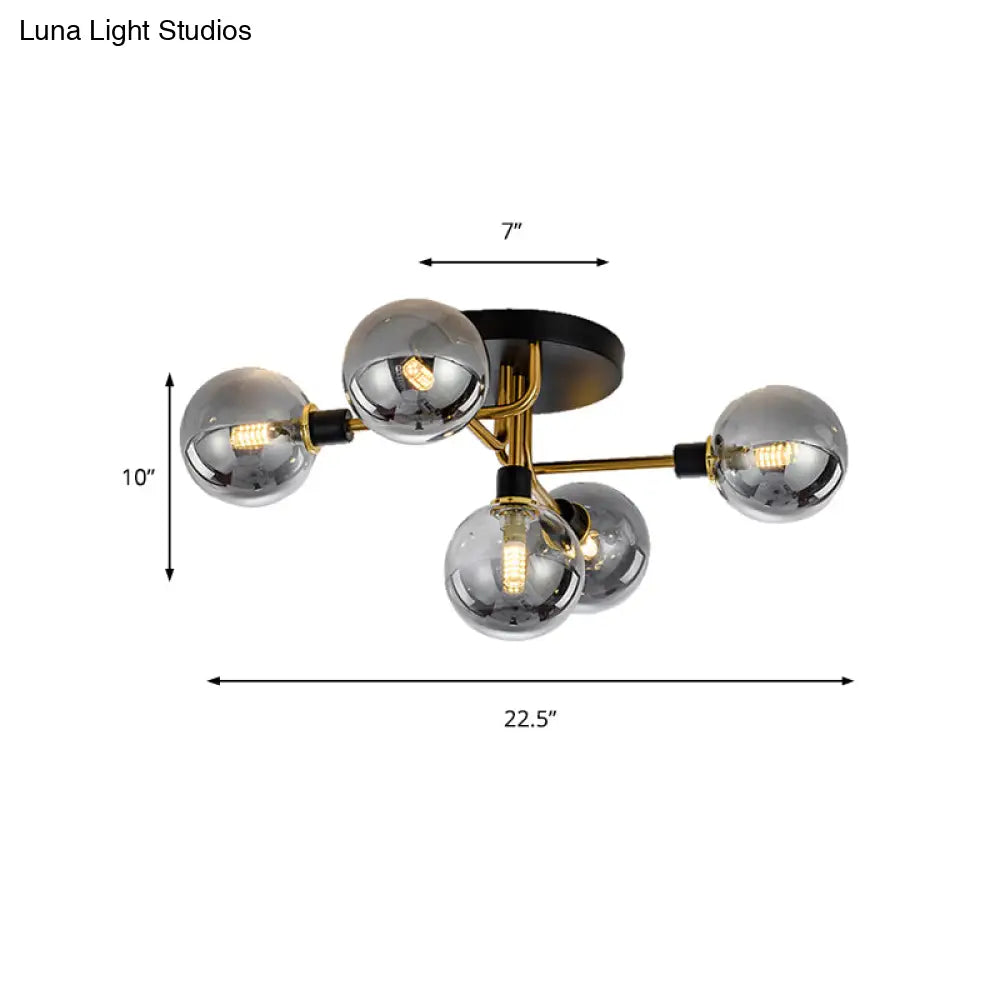 Modern Multi - Head Ceiling Lamp With Glass Metal Sphere Shade For Hotels