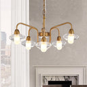 Modern Multi-Light Brass Elliptical Chandelier With Led Clear Glass Pendant