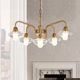 Modern Multi-Light Brass Elliptical Chandelier With Led Clear Glass Pendant