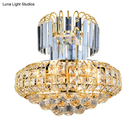 Modern Mushroom Chandelier With Faceted Crystals - 6 Lights Gold Finish Perfect For Lobby Bar