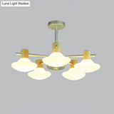 Modern Mushroom Semi Flush Ceiling Lamp With Opal Frosted Glass Wood Finish - 5/6 Head For Bedroom