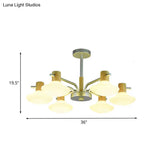Modern Mushroom Semi Flush Ceiling Lamp With Opal Frosted Glass Wood Finish - 5/6 Head For Bedroom