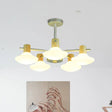 Modern Mushroom Semi Flush Ceiling Lamp With Opal Frosted Glass Wood Finish - 5/6 Head For Bedroom