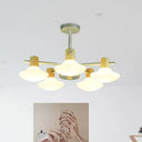 Modern Mushroom Semi Flush Ceiling Lamp With Opal Frosted Glass Wood Finish - 5/6 Head For Bedroom