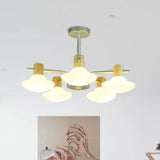 Modern Mushroom Semi Flush Ceiling Lamp With Opal Frosted Glass Wood Finish - 5/6 Head For Bedroom