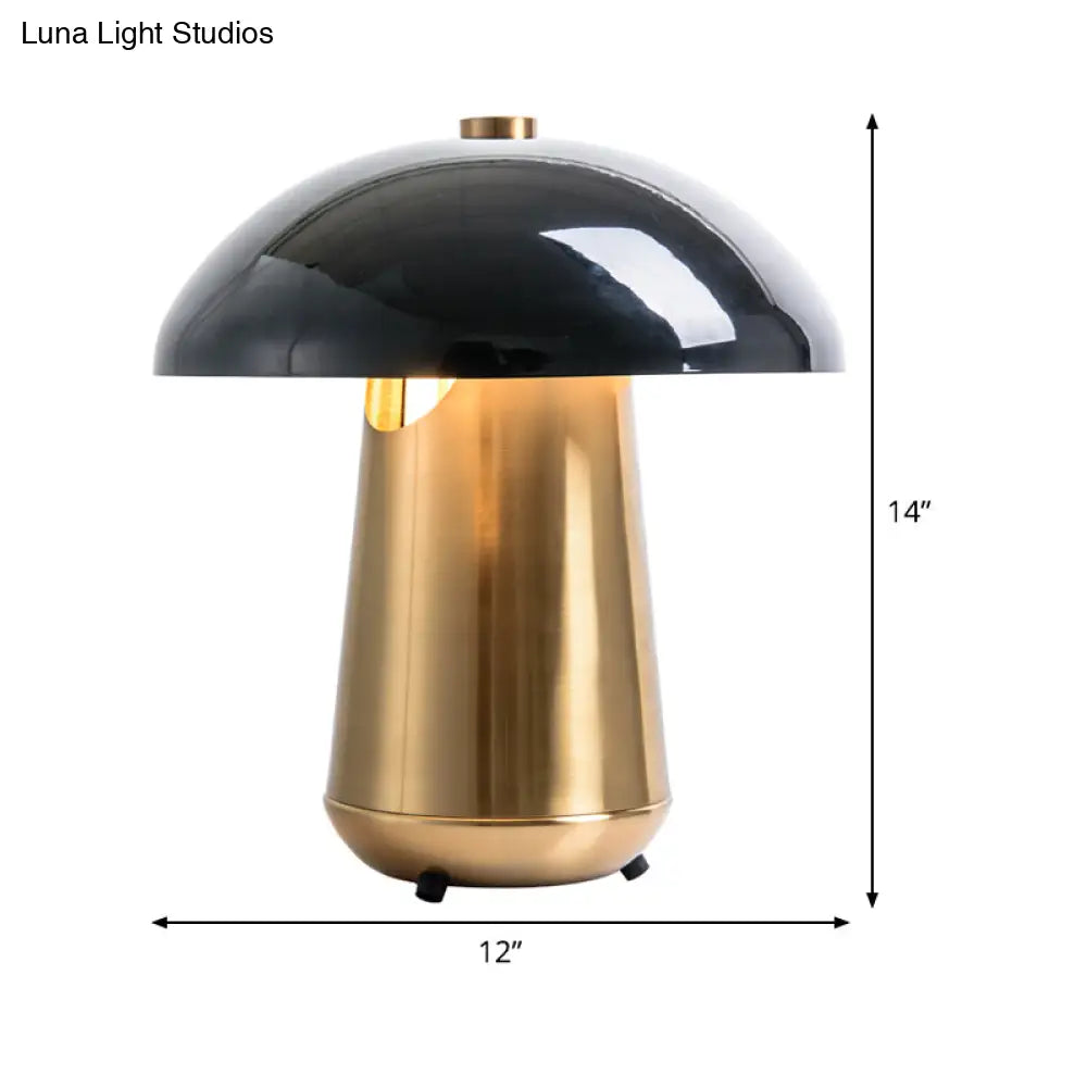 Modern Mushroom Task Lighting: Metal Small Desk Lamp Black/Gold 8/12 Wide