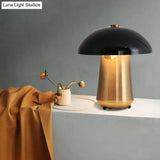 Modern Mushroom Task Lighting: Metal Small Desk Lamp Black/Gold 8/12 Wide
