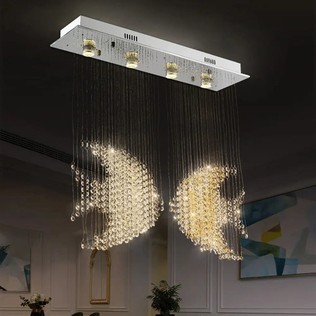 Modern Nickel Fish Flush Light With Crystal Accents - 4 Heads 3W/5W Close To Ceiling Lighting For