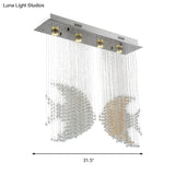 Modern Nickel Fish Flush Light With Crystal Accents - 4 Heads 3W/5W Close To Ceiling Lighting For