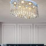 Modern Nickel Oval Flush Mount Crystal Ceiling Light - 6 Heads Dining Room