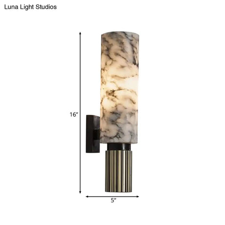 Modern Nickel Wall Sconce With Cylinder Metal Design And Marble Shade