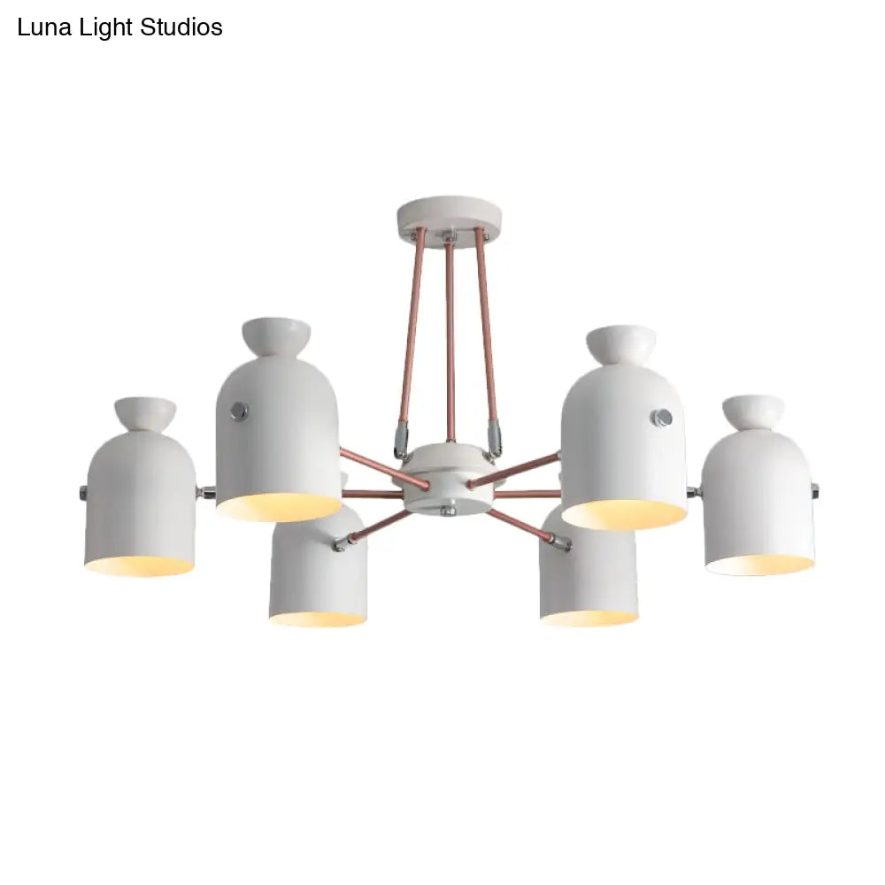 Modern Nordic 6-Head Chandelier Lamp with Half-Capsule Design and Metallic Finish in White White
