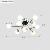 Modern Nordic Black-Brass Semi Flush Mount Chandelier For Bedroom Lighting With Milky Glass Ball