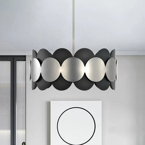 Modern Nordic Black Drum Pendant Light With 6 Bulbs - Metallic Ceiling Chandelier For Bedroom