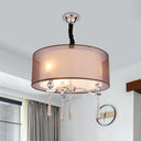 Modern Nordic Chandelier Light With 3 Cylinder Fabric Shades - Black/Red Red