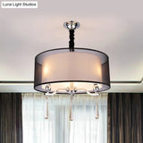 Modern Nordic Chandelier Light With 3 Cylinder Fabric Shades - Black/Red