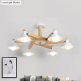 Modern Nordic Chandelier - Rotatable Wood Ceiling Light With 6 Lights In White For Living Room