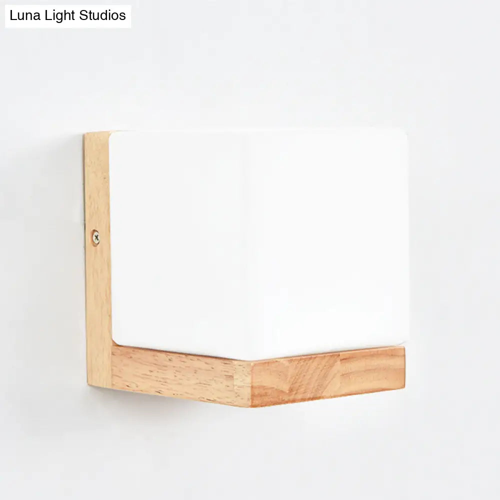Modern Nordic Cube Led Wall Sconce - Solid Wood Ideal For Bedroom
