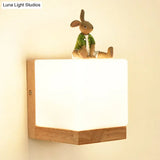 Modern Nordic Cube Led Wall Sconce - Solid Wood Ideal For Bedroom