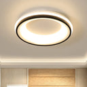 Modern Nordic Drum Flush Mount Led Ceiling Light In Metallic Black With Stepless Dimming Control -
