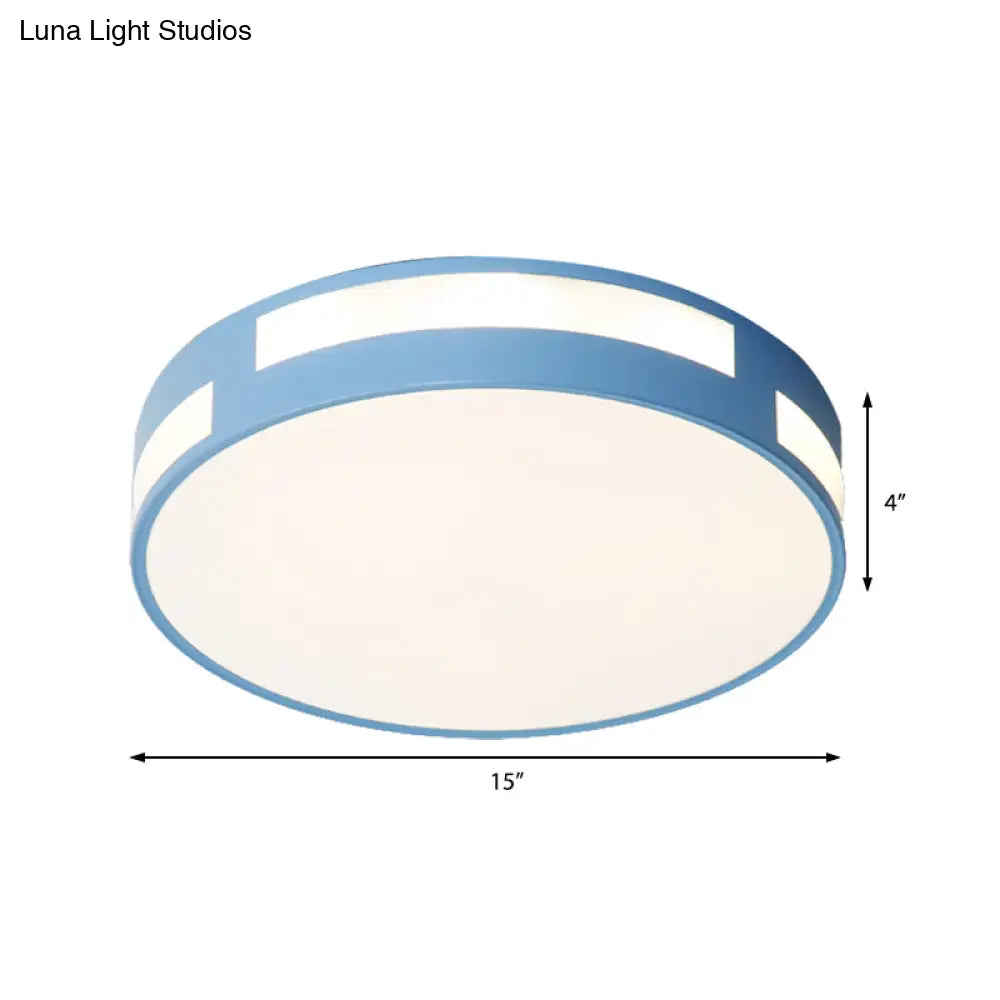 Modern Nordic Led Flush Ceiling Light With Round Acrylic Shade In Blue/Green/Pink/Yellow