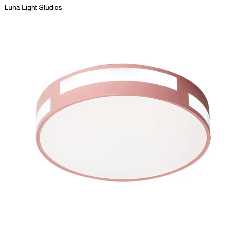 Modern Nordic Led Flush Ceiling Light With Round Acrylic Shade In Blue/Green/Pink/Yellow