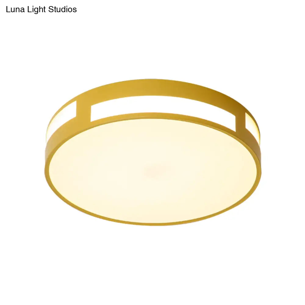Modern Nordic Led Flush Ceiling Light With Round Acrylic Shade In Blue/Green/Pink/Yellow