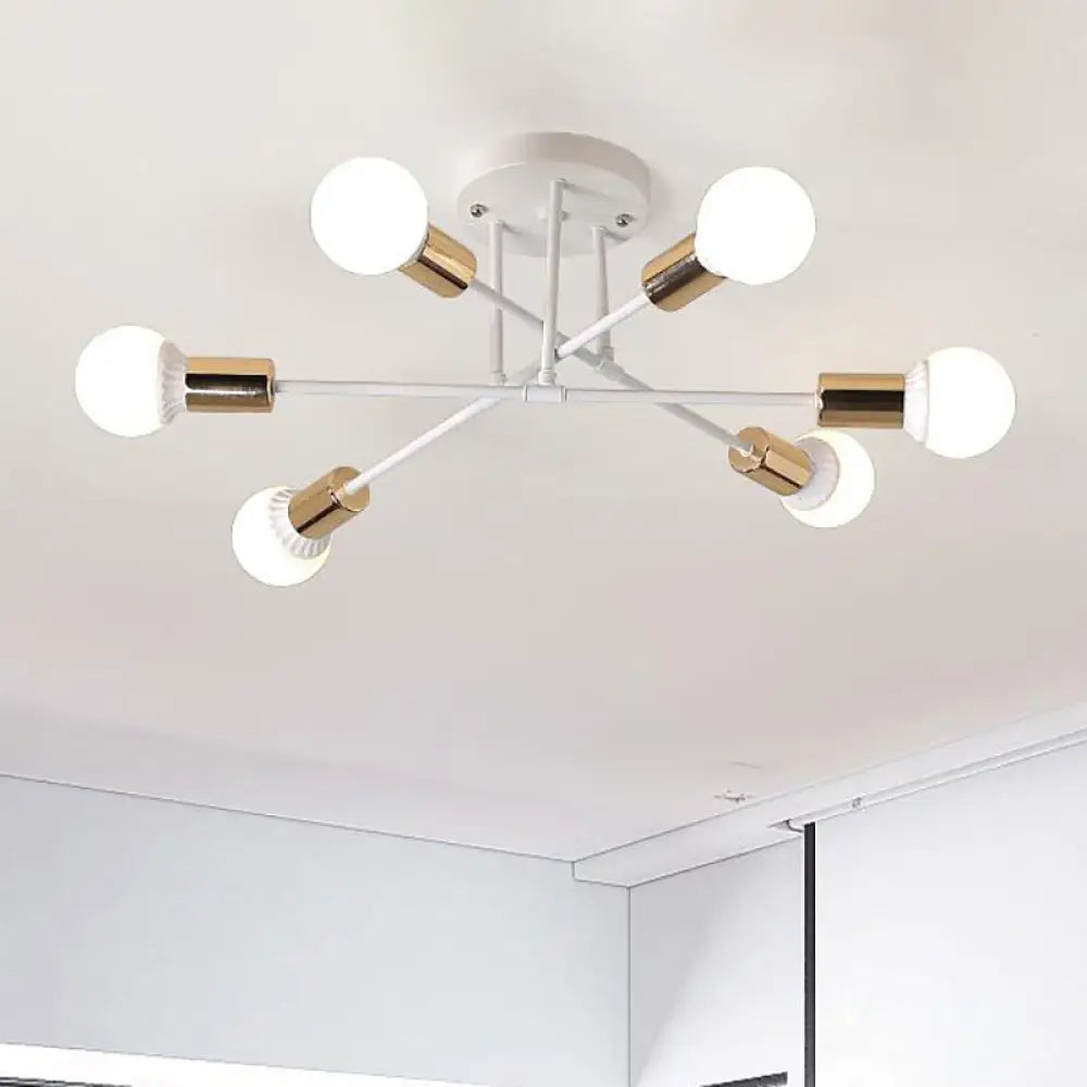 Modern Nordic Metal Semi Flush Mount Ceiling Light Fixture - 6 Lights Black/White Bedroom Lighting