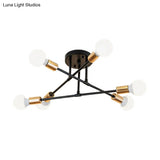 Modern Nordic Metal Semi Flush Mount Ceiling Light Fixture - 6 Lights Black/White Bedroom Lighting