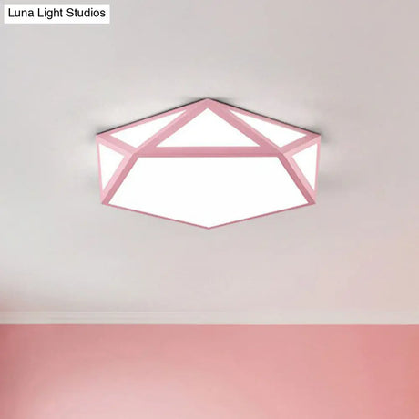 Modern Nordic Pentagon Led Flush Mount Light Fixture For Bedrooms Pink / White