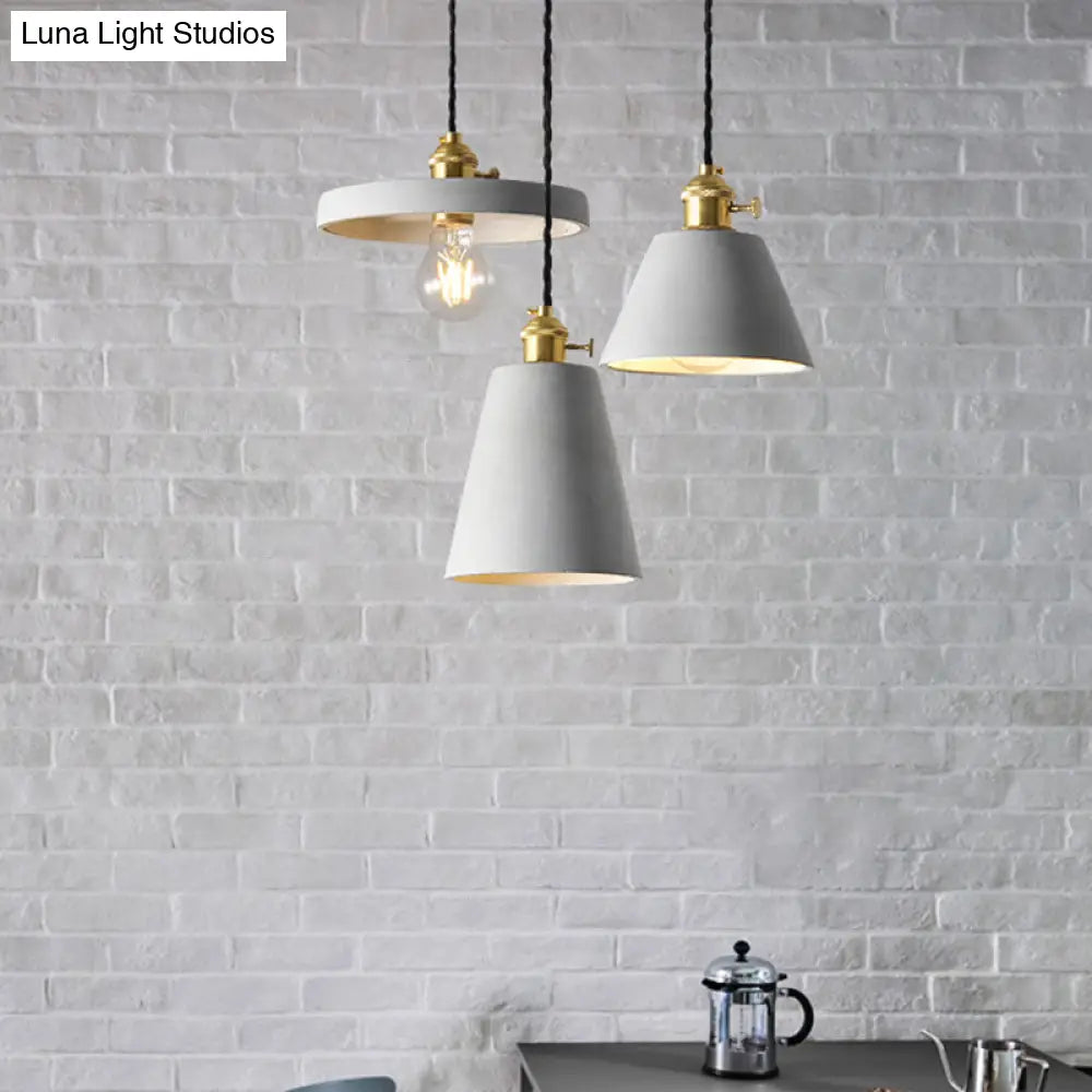 Modern Nordic Single-Bulb Grey Horn Shaped Ceiling Pendant With Cement Shade